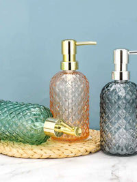 Pineapple Pattern Glass Lotion Dispenser Bottle with Press Pump for Shampoo and Shower Gel