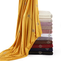 Mercerized Cotton Jersey Scarf with Clover Rhinestone Design, Breathable and Elastic