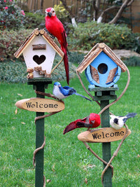 Decorative Garden Birdhouse with Fence and Bird Ornaments for Outdoor Yard and Balcony Decor