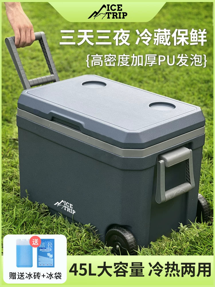ICETRIP 45L Wheeled Cooler with Handle and Cup Holders for Camping Fishing Outdoor Events