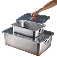 Deepened Stainless Steel Rectangular Basin with Handles and Lid, Large Thickened Flat-Bottom Tray for Washing Vegetables