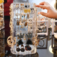 Rotating Dustproof Jewelry Organizer with Multiple Tiers for Rings, Earrings, and Necklaces