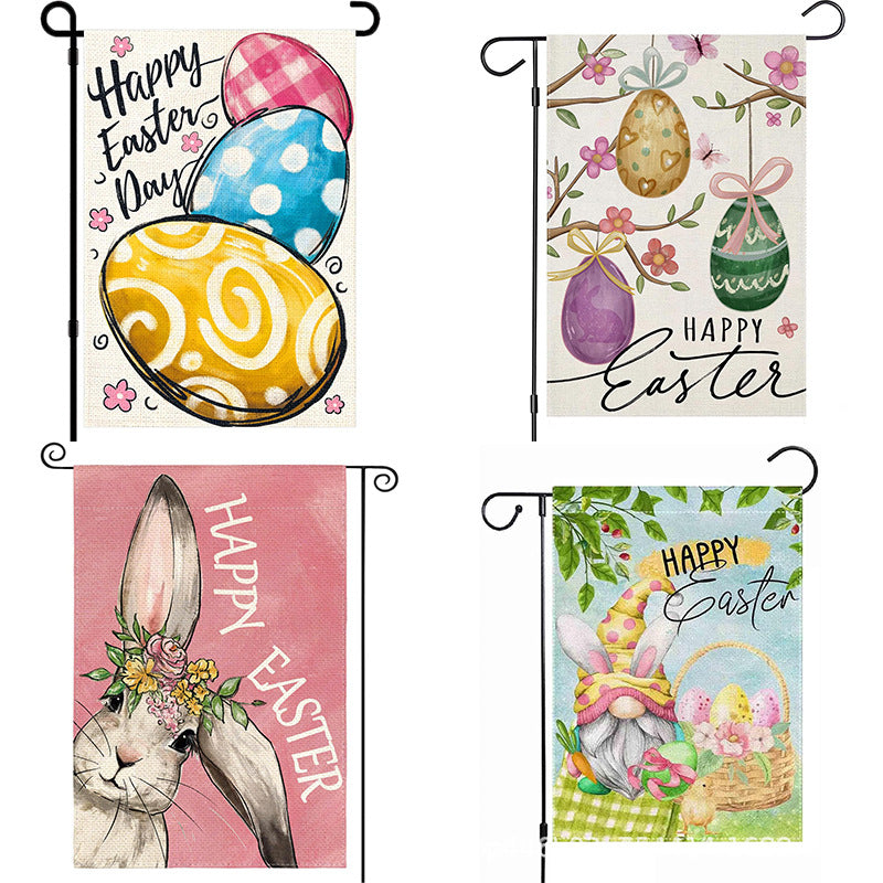 New Easter Garden Flag Bunny Egg Yard Decoration Linen Material 30x45cm