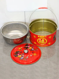 Portable Charcoal Brazier with Grill Grate for Outdoor Heating and BBQ