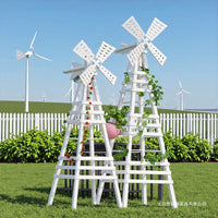 Outdoor Garden Wooden Trellis for Climbing Plants - Windmill Design Arbor for Roses and Vines