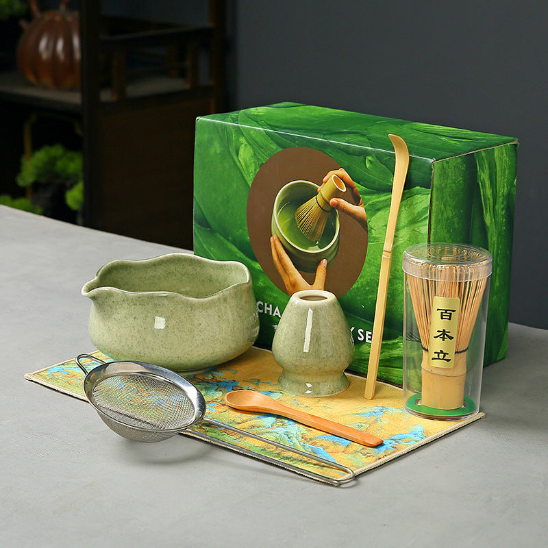 Japanese Matcha Tea Ceremony Set - 5-Piece Kiln Glazed Kit with Whisk Stand and Bowl