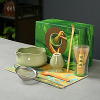 Japanese Matcha Tea Ceremony Set - 5-Piece Kiln Glazed Kit with Whisk Stand and Bowl