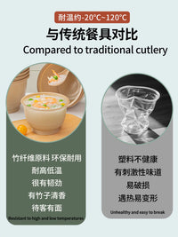 Disposable Bamboo Fiber Tableware Set - Bowls, Plates, Cups for Picnics & Camping