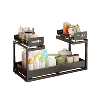 Under Sink Expandable Pull-Out Organizer Rack Double Layer Storage Shelf for Kitchen Cabinet