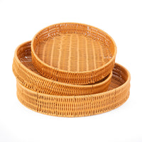 Handwoven Rattan-Style Serving Tray Basket for Snacks, Fruits, and Bread