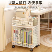 Rolling Under-Desk Bookshelf with Storage Basket for Students, Multi-layer Mobile Bookcase