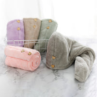 Cartoon Double-Layer Coral Fleece Hair Drying Cap for Women, Super Absorbent Quick Dry Microfiber Turban
