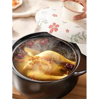 Ceramic Casserole Pot for Induction Cooker, Electric Ceramic Stove, and Open Flame - Red Camellia Design