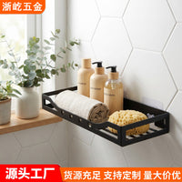 Black Carbon Steel Wall-Mounted Shelf for Bathroom and Kitchen, No-Drill Storage Rack