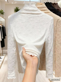 Women's Fleece Lined Thermal Lace Jacquard High-Neck Base Layer Top