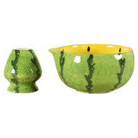 Jiu Tian Hand-Painted Watermelon Matcha Bowl Set with Spout, Japanese Style Tea Ceremony Whisking Tool