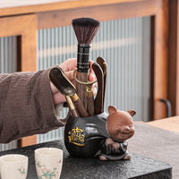Zhibeiyou Ge Kiln Ceramic Tea Ceremony Six Gentlemen Set with Bamboo/Ebony Tray