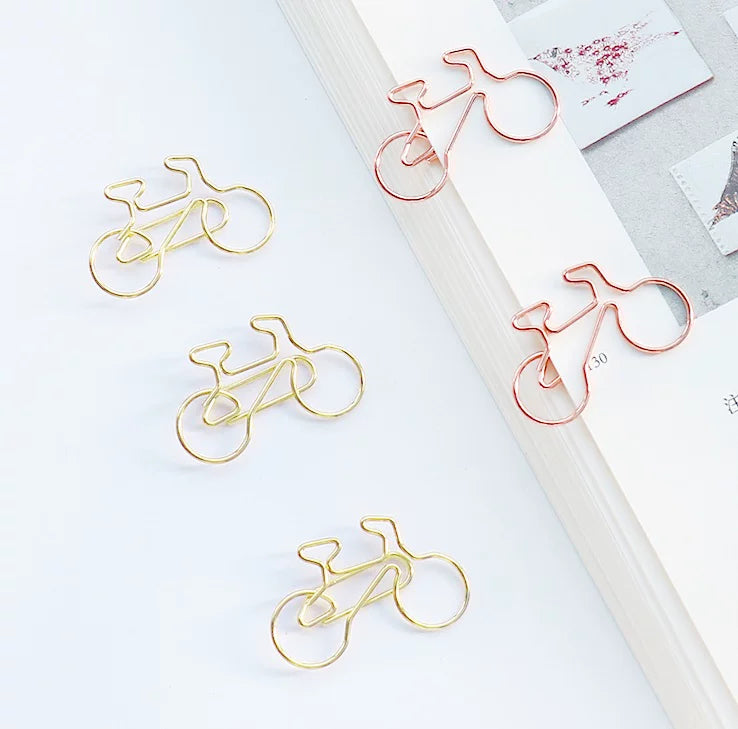 Bicycle Shaped Paper Clips, Gold/Rose Gold Metal Bookmark Clips for Planners & Office