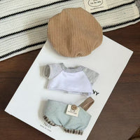 Doll Clothes Set for 10/20cm Plush Dolls, Autumn Outfit Overalls