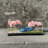 1:64 Scale Model Display Case with Cherry Blossom Scene Acrylic Diorama (Models Not Included)