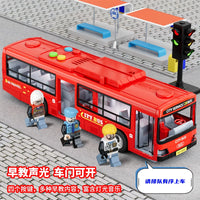 Large Inertia City Bus Toy with Traffic Light for Kids