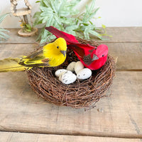 Artificial Bird Nest with Sparrows and Eggs for Garden and Balcony Decor