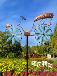 Outdoor Garden Iron Windmill Bicycle Model Yard Stake Decoration for Kids
