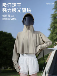 Women's UPF50+ Sun Protection Cape with Large Brim Hood and Face Mask, UV Protection