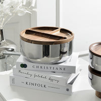 Lychee Wood & Stainless Steel 3-Tier Fruit Bowl with Stand, High-Footed Snack & Nut Serving Platter