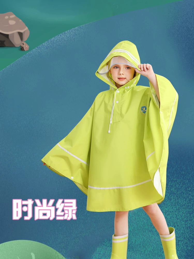 Kids' Japanese Style Lightweight Rain Poncho for Boys and Girls, School Children Raincoat