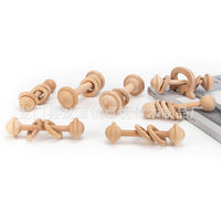 Natural Beech Wood Baby Rattle Teether Toy for Early Education