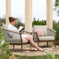 Outdoor Wicker Rattan Sofa Set with Teak Wood Frame for Patio Garden Villa