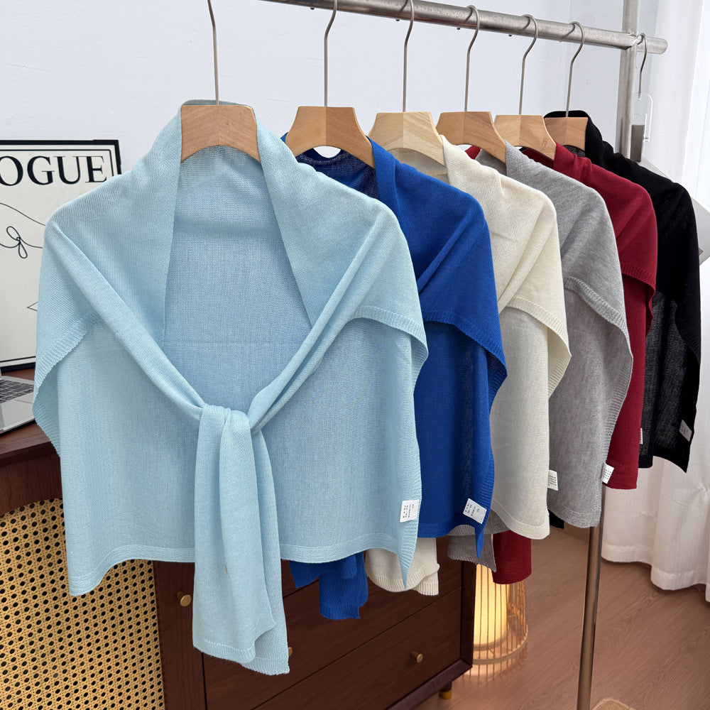 Women's Ice Silk Knit Shawl T-Shirt Top for Summer