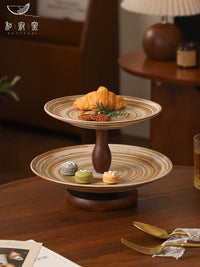 Japanese Wabi-Sabi Ceramic Two-Tier Fruit and Snack Platter