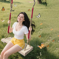 Adjustable Wooden Swing Seat for Backyard Garden Outdoor Play with Ropes