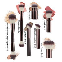 7-Piece Makeup Brush Set with Double-Ended Powder and Blush Brushes, Retractable Contour Brush, and Foundation Brush