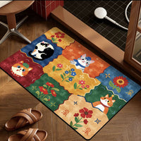 Vintage Cartoon Diatomaceous Earth Bath Mat Non-Slip Absorbent Quick Dry Floor Mat for Bathroom Entrance