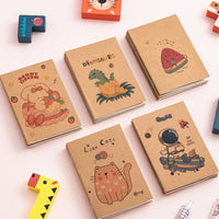 Mini Kraft Paper Notebook with Cute Cartoon Cover, Portable Pocket Diary for Notes and Journaling