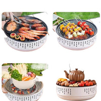 Portable Outdoor BBQ Grill and Teapot Heater Set with Baking Pan