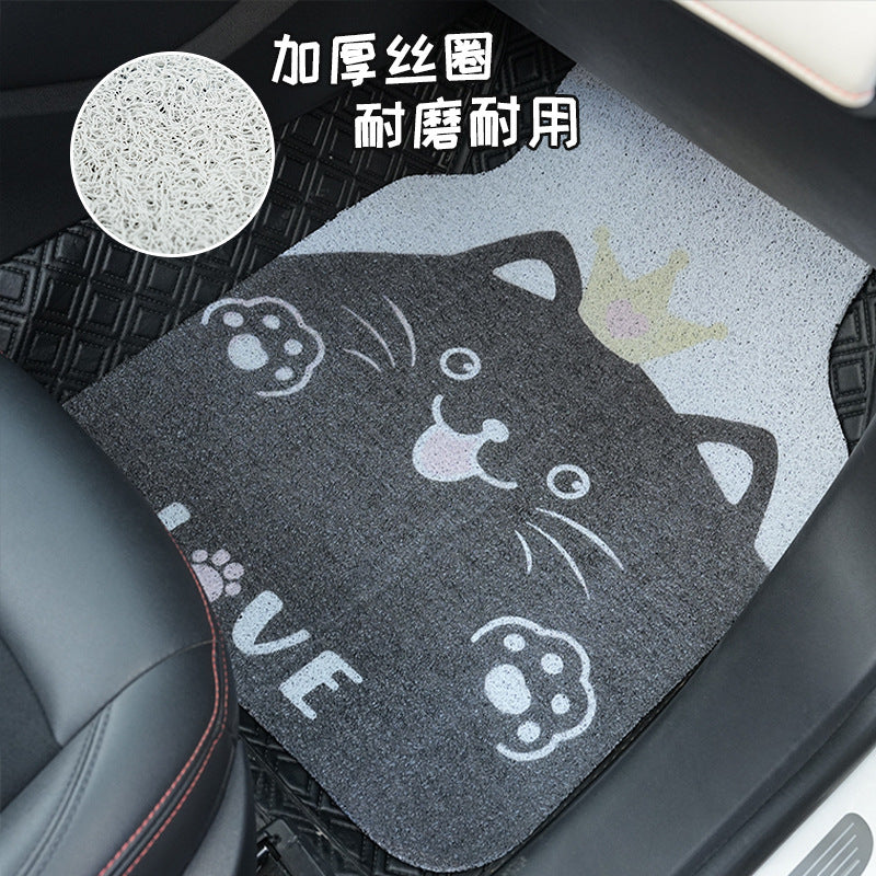 Cute Cat Cartoon Car Floor Mat Universal Anti-Slip Dirt-Proof Coil Mat for Front or Rear