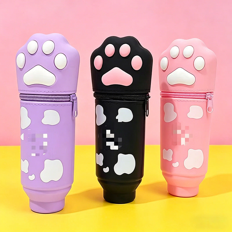 Retractable Silicone Pen Pencil Case Cute Cat Paw Design