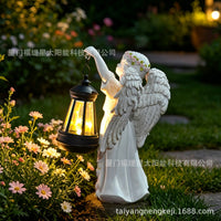 Solar Angel Lantern Garden Statue Outdoor Resin Craft Decoration