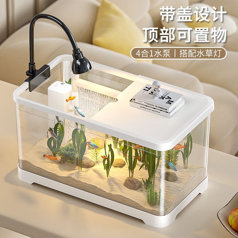 Desktop PET Fish Tank with Filter and Oxygenation, High Transparency Aquarium for Small Fish