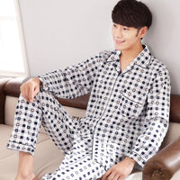Men's Knitted Cotton Pajama Set Loose Fit Loungewear for Middle-Aged Men