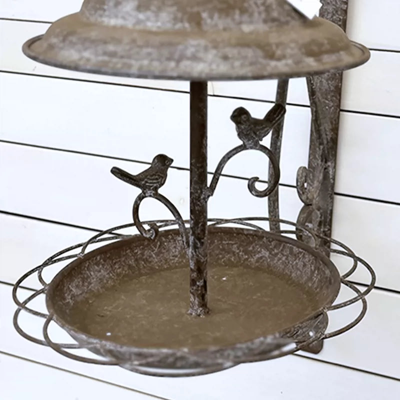 Outdoor Wrought Iron Bird Feeder Wall Decor for Garden Patio Balcony, Vintage Distressed Wall Hanging Shelf Ornament