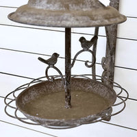Outdoor Wrought Iron Bird Feeder Wall Decor for Garden Patio Balcony, Vintage Distressed Wall Hanging Shelf Ornament