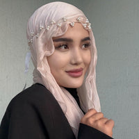 Shiny Pleated Gauze Scarf with Ruffled Edge, Solid Color Breathable Head Wrap