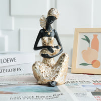 African Mother and Child Resin Sculpture - Vintage Craft Ornament for Home Decor