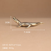 Pure Brass Crocodile Figurine Desktop Ornament Paperweight Tea Pet Collectible