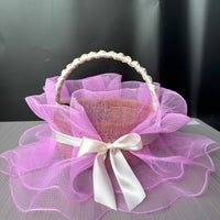 Handwoven Imitation Rattan Fruit Picking Basket with Mesh Decoration